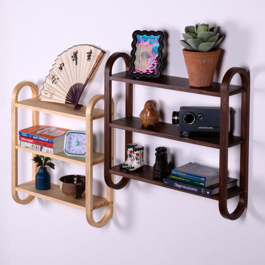 Three Tiered MCM Wall Shelf | Bathroom Storage Shelf | Narrow Floating Bookshelf | Bedroom Shelf | Laundry Room Shelf | Pine, Walnut, Cherry