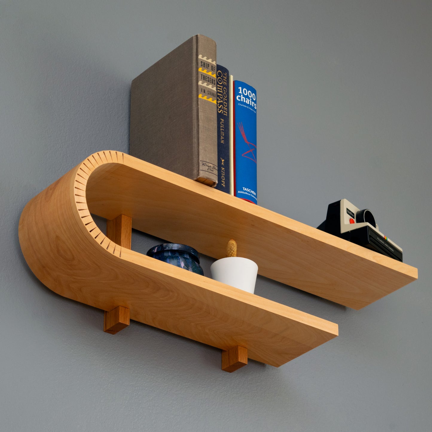 Braced Bent Oval Shelf | Handmade Mid Century Modern Geometric Floating Shelf | Modern Minimal Wood Display Shelf | Unique Wall Bookshelf