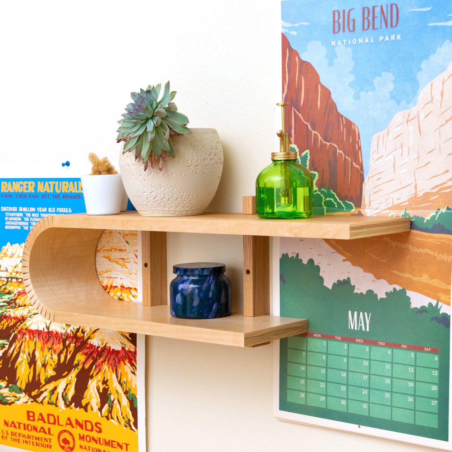 Braced Bent Oval Shelf | Handmade Mid Century Modern Geometric Floating Shelf | Modern Minimal Wood Display Shelf | Unique Wall Bookshelf