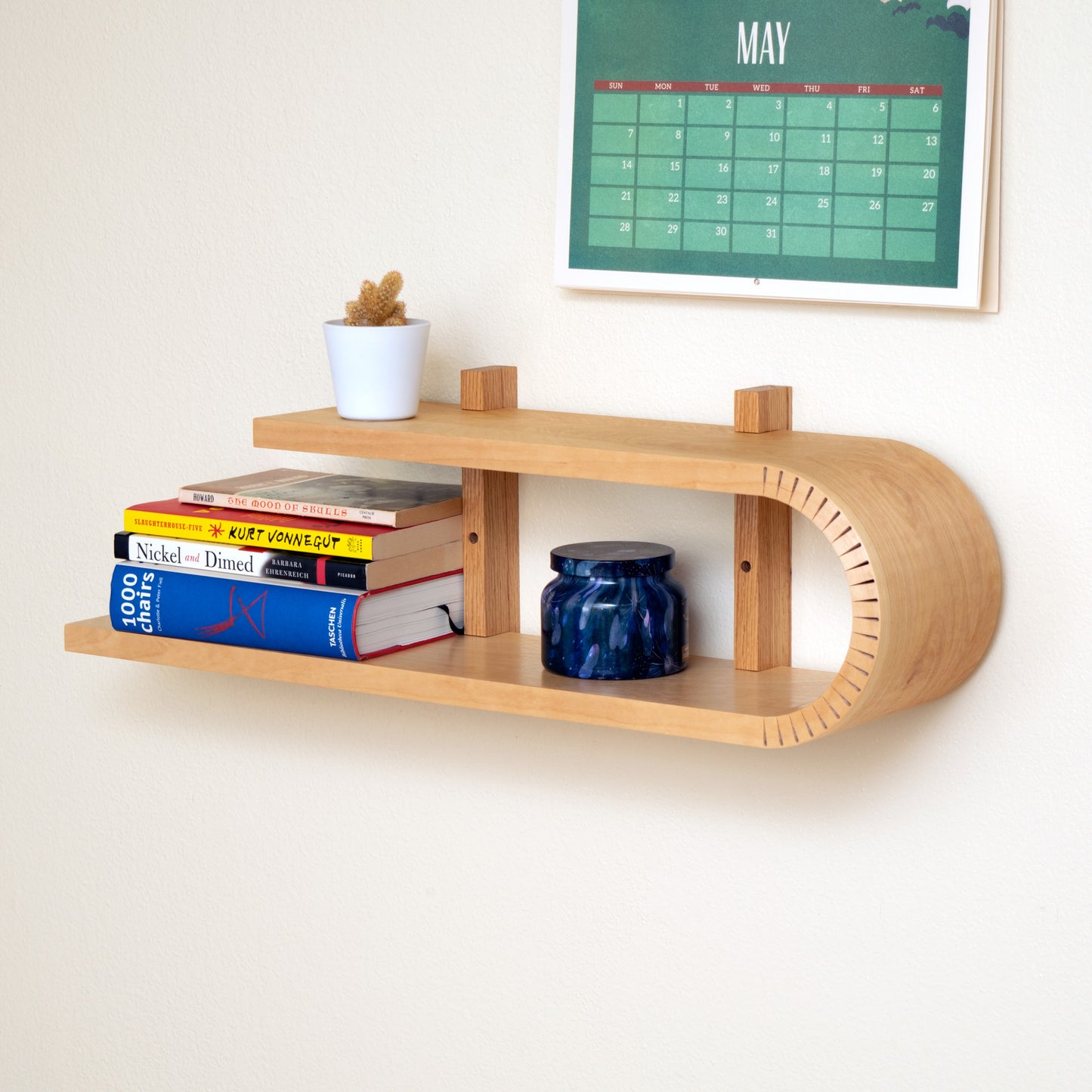 Braced Bent Oval Shelf | Handmade Mid Century Modern Geometric Floating Shelf | Modern Minimal Wood Display Shelf | Unique Wall Bookshelf