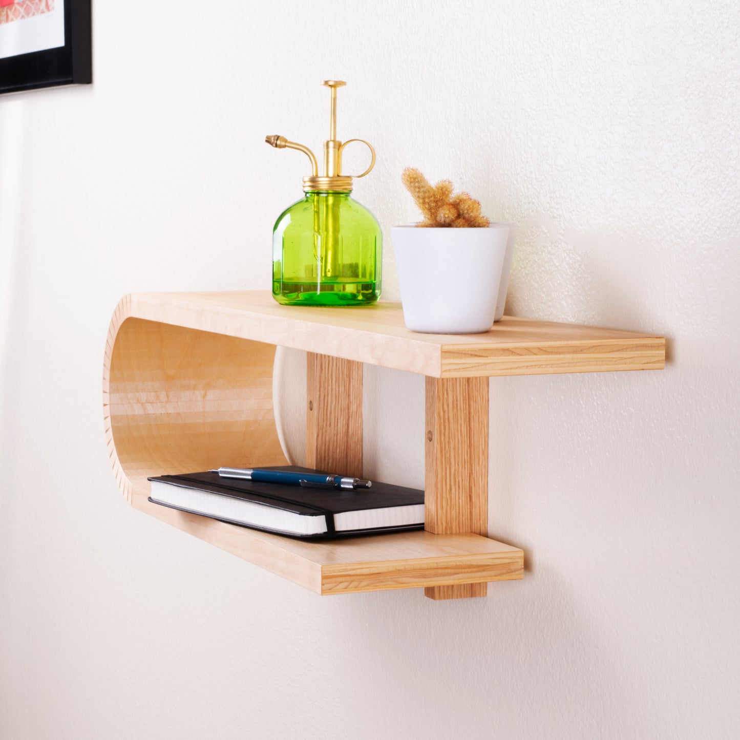 Braced Bent Oval Shelf | Handmade Mid Century Modern Geometric Floating Shelf | Modern Minimal Wood Display Shelf | Unique Wall Bookshelf