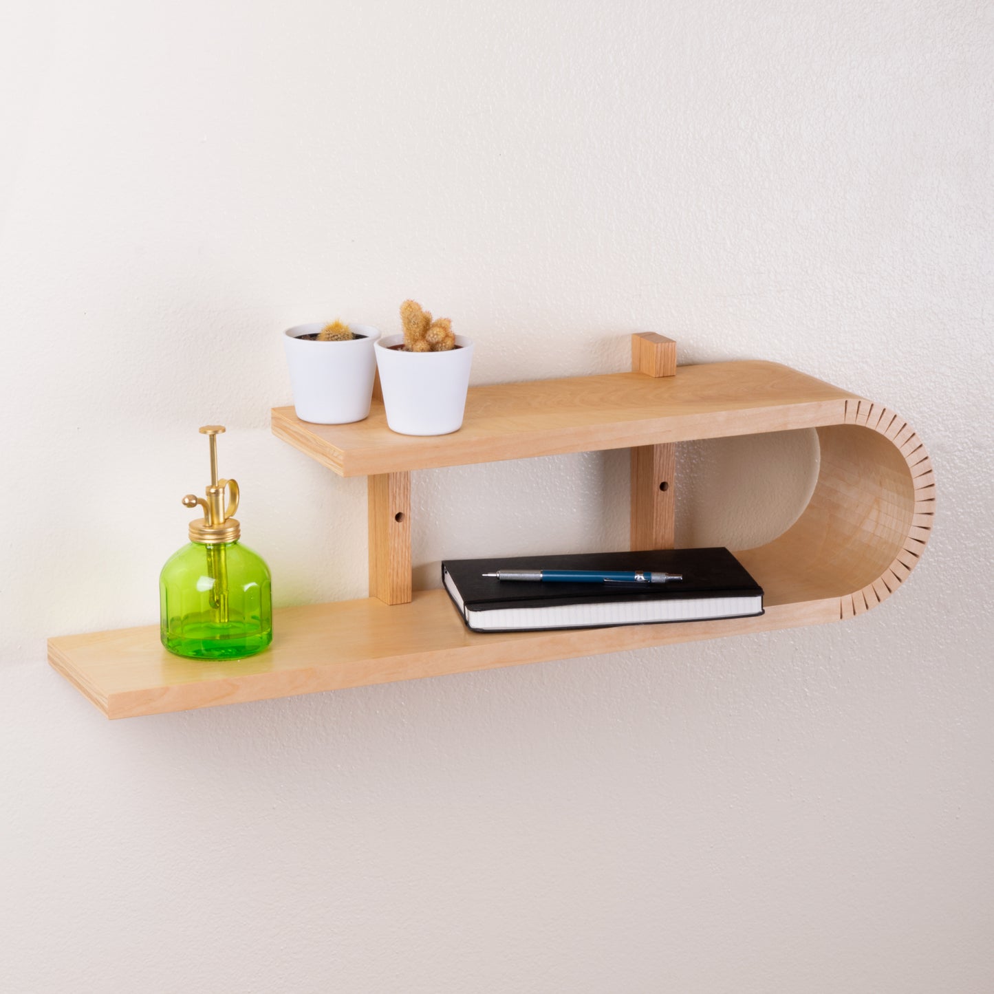 Braced Bent Oval Shelf | Handmade Mid Century Modern Geometric Floating Shelf | Modern Minimal Wood Display Shelf | Unique Wall Bookshelf