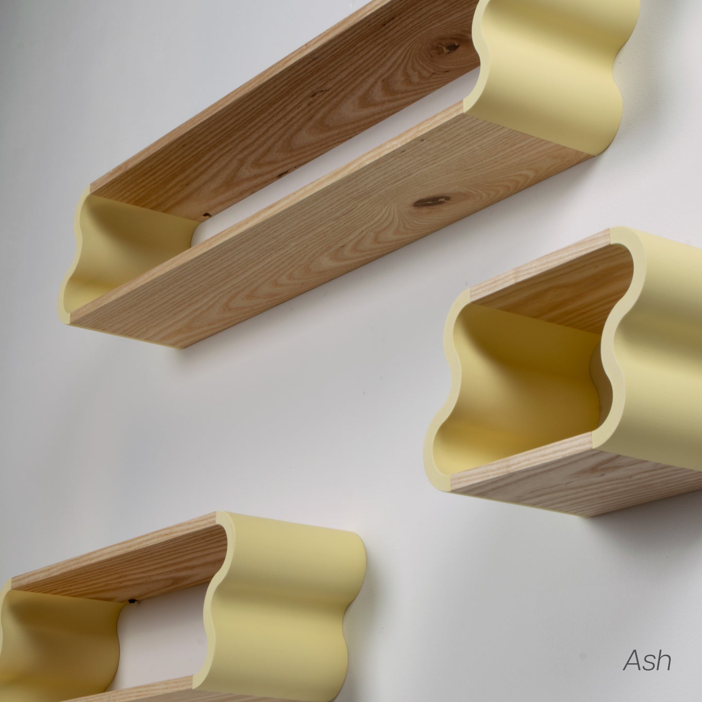 Squiggle Floating Shelves | Pastel Accented Cherry and Ash Hardwood Shelving | Modular Display & Storage | Floating Shelving | Wall Shelf
