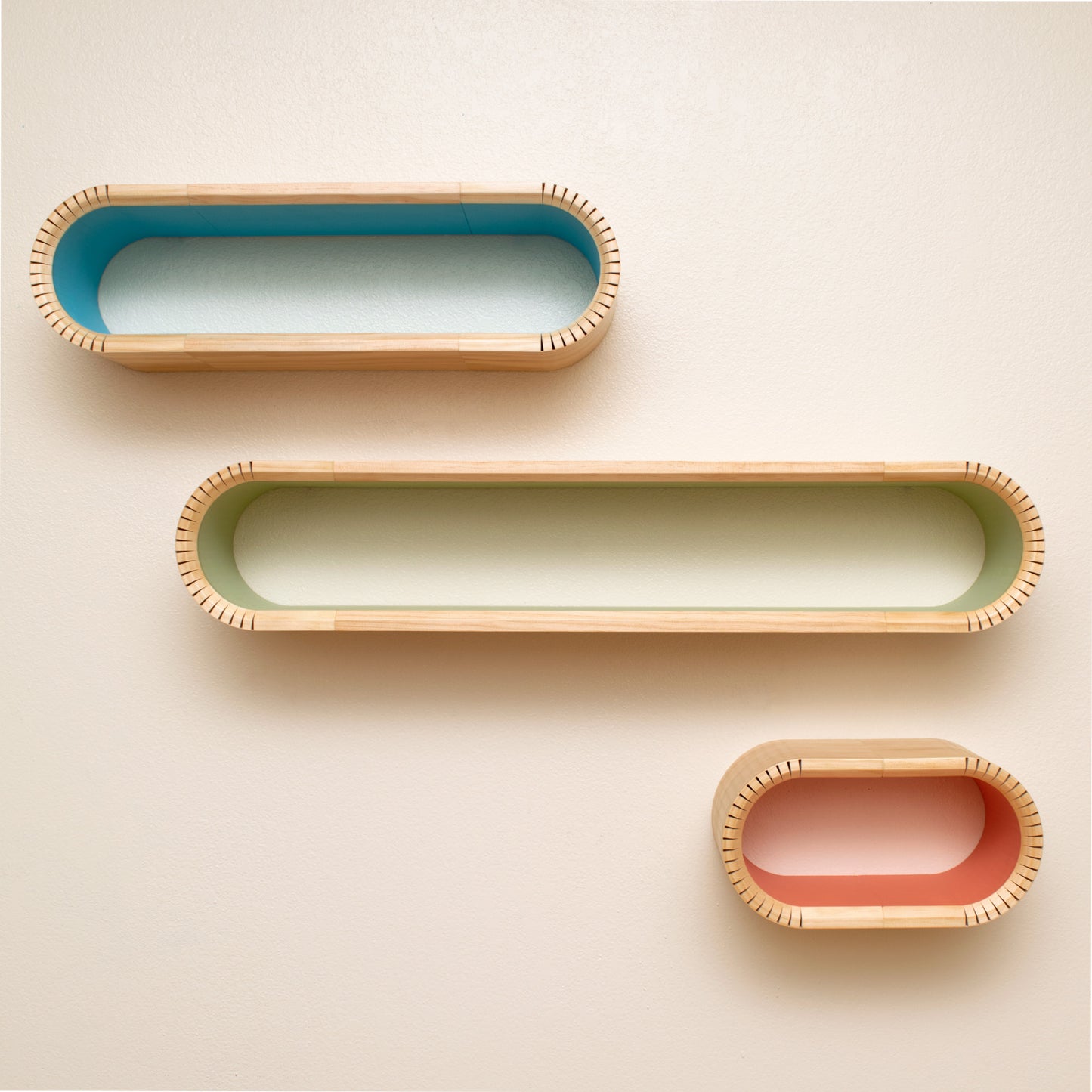 Colorful Oval Mid Century Modern Floating Shelves | Decorative Wall Shelf | Floating Bookshelf | Accent Wall Shelving | MCM Floating Shelf