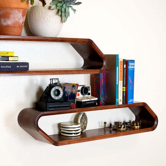 Slanted Mid Century Modern Floating Shelves | MCM Floating Shelf | Floating Bookshelf | Wall Shelves | 2 tier Bathroom shelves | Shelving