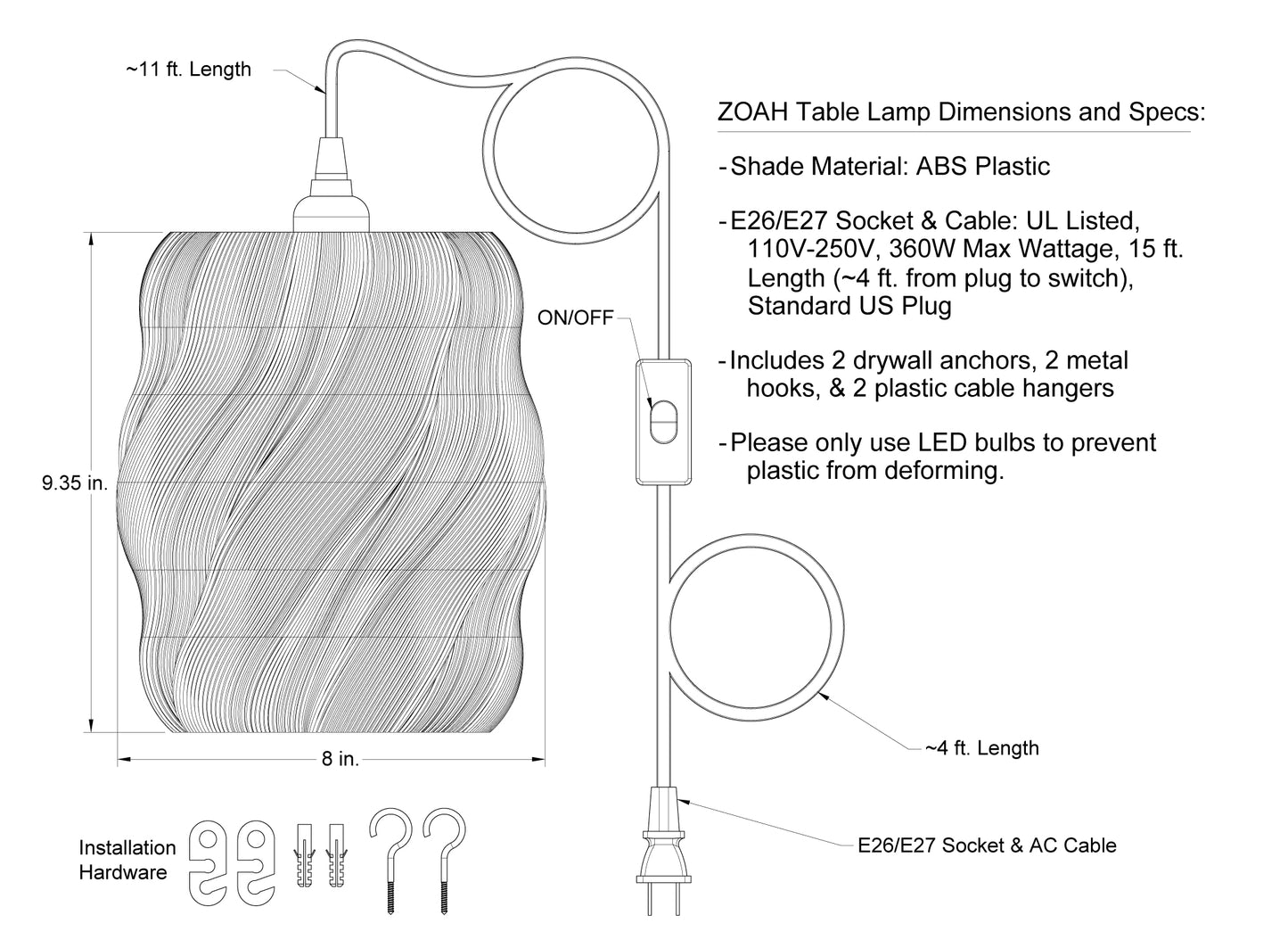 Zoah Pendant Light Dimensions