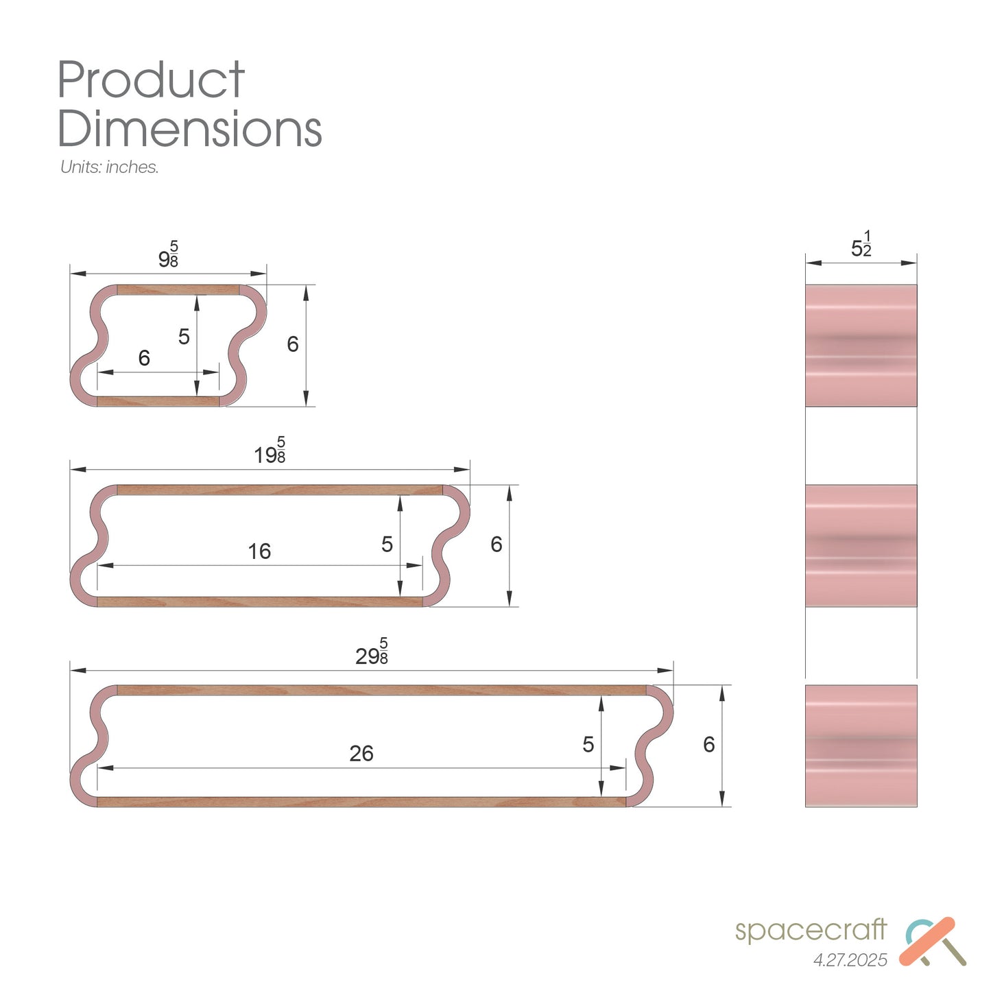 Squiggle Floating Shelves | Pastel Accented Cherry and Ash Hardwood Shelving | Modular Display & Storage | Floating Shelving | Wall Shelf