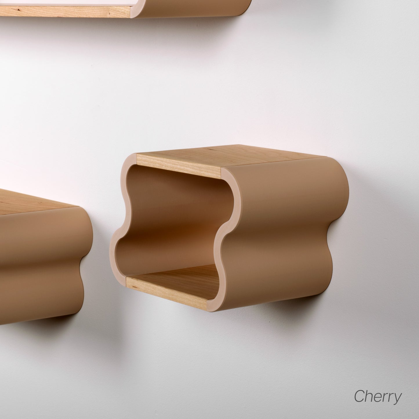 Squiggle Floating Shelves | Pastel Accented Cherry and Ash Hardwood Shelving | Modular Display & Storage | Floating Shelving | Wall Shelf