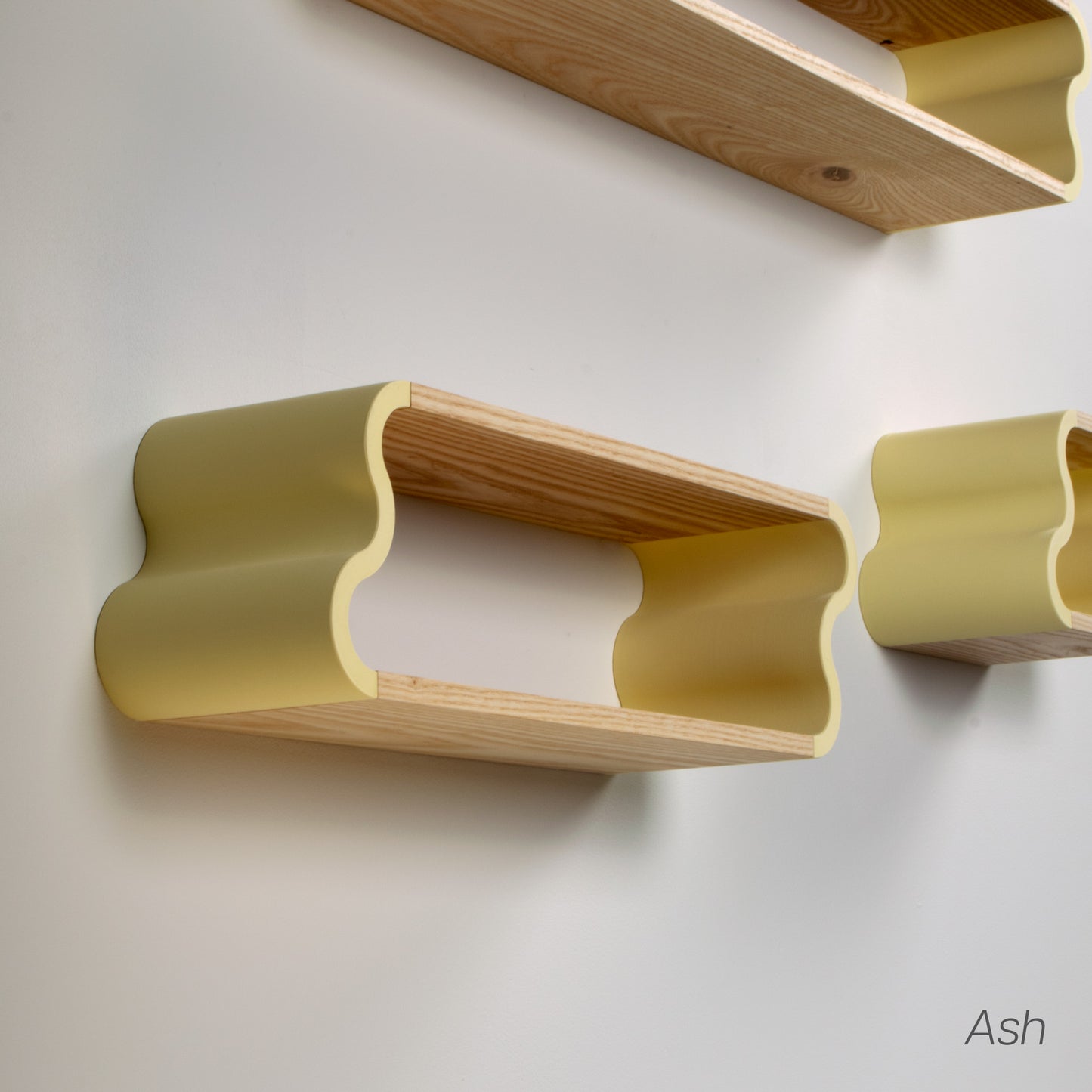 Squiggle Floating Shelves | Pastel Accented Cherry and Ash Hardwood Shelving | Modular Display & Storage | Floating Shelving | Wall Shelf