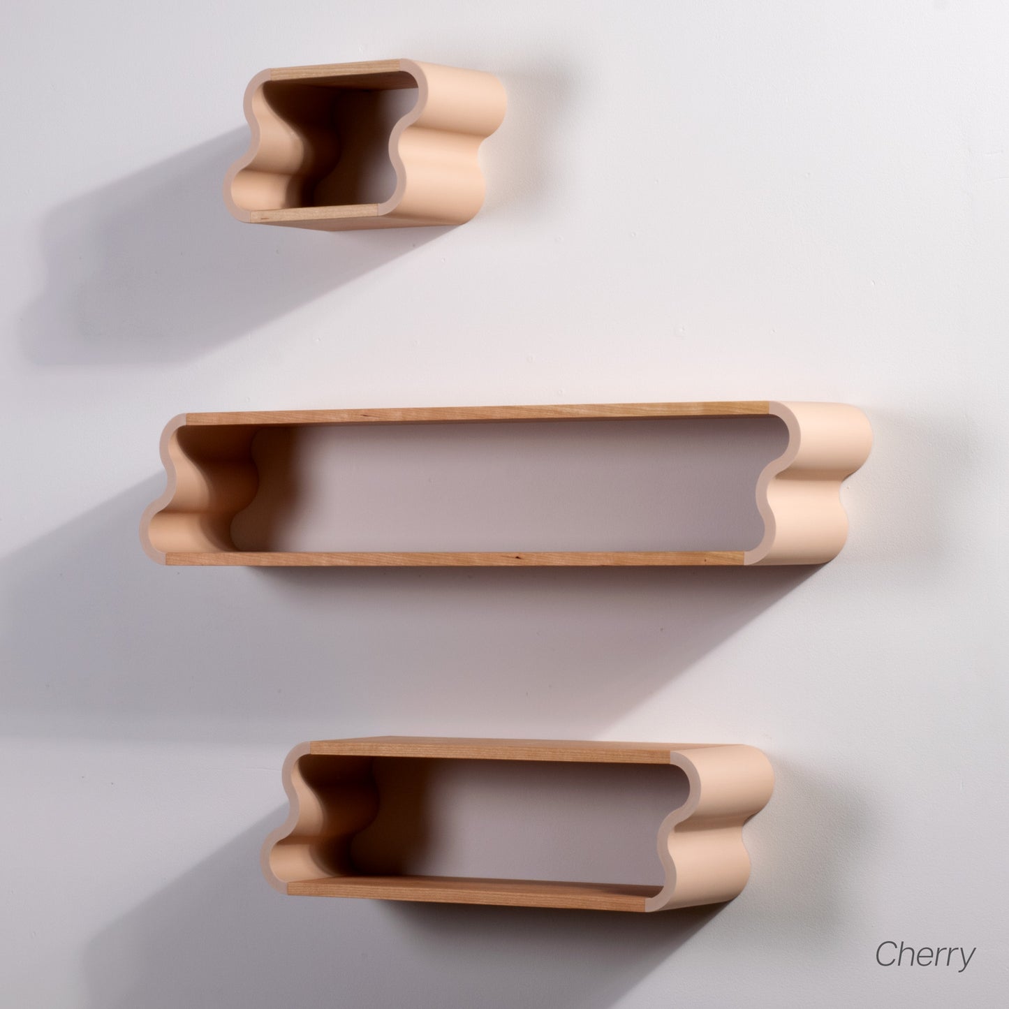 Squiggle Floating Shelves | Pastel Accented Cherry and Ash Hardwood Shelving | Modular Display & Storage | Floating Shelving | Wall Shelf